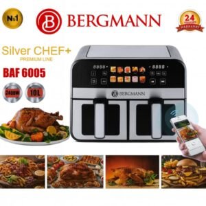 Friteuse Smart sans huile inox 10L Double Bac Avec Fenêtre Visible 2400W Bergmann BAF 6005