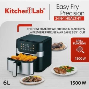 Airfraye inox 6L 2 en 1 Air Fry & Grill 1500W 10 programmes KitchenLab Original