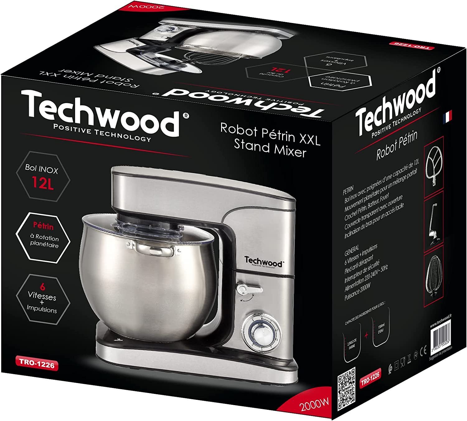 Robot Pétrin Inox 12L 2000W Techwood TRO-1226 – Image 3