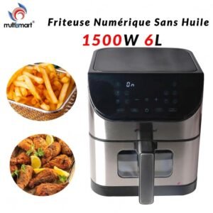 Friteuse INOX Sans Huile Numérique 6L 1500W Avec Fenêtre Multismart MS-AF3336