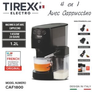 Machine a Café 4 en 1 Tirexx Café Poudre + cappuccino + Lait + Multi Capsules 20 Bars 1450W 1.6L Tirexx Original CAF1800